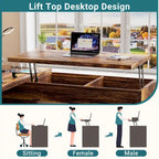 Bureau d'angle en L moderne style ferme avec plateau relevable, tiroirs pour dossiers et station de charge pour le bureau à domicile