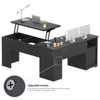 Bureau d'angle en L moderne style ferme avec plateau relevable, tiroirs pour dossiers et station de charge pour le bureau à domicile