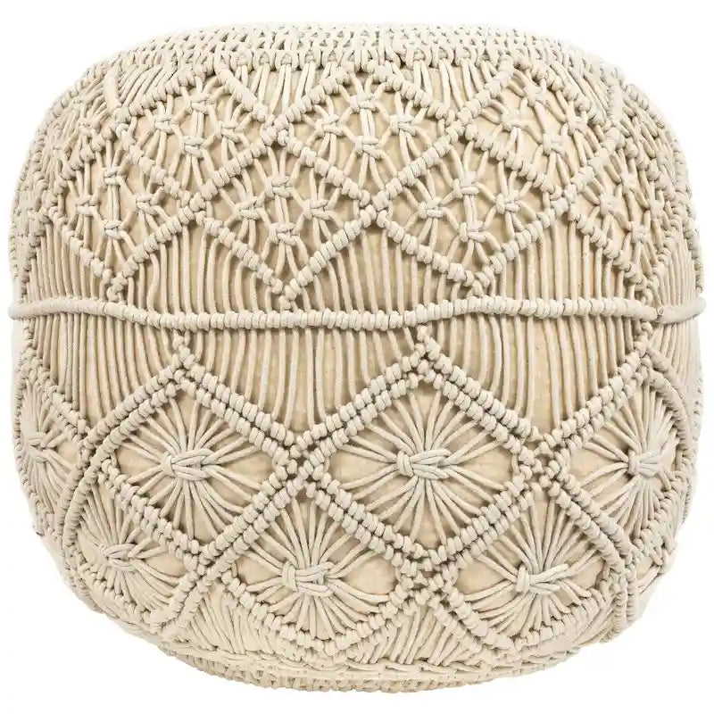18 Solid Cream Macrame Round Handmade Natural Cotton Pouf