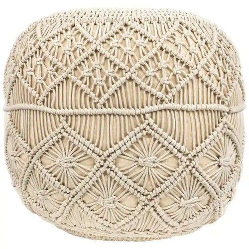 18 Solid Cream Macrame Round Handmade Natural Cotton Pouf