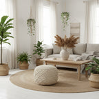 Pouf rond en macramé 18 couleurs crème unies, fait main en coton naturel