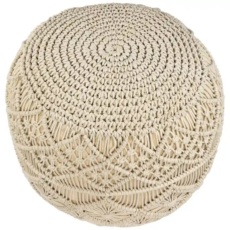 18 Solid Cream Macrame Round Handmade Natural Cotton Pouf