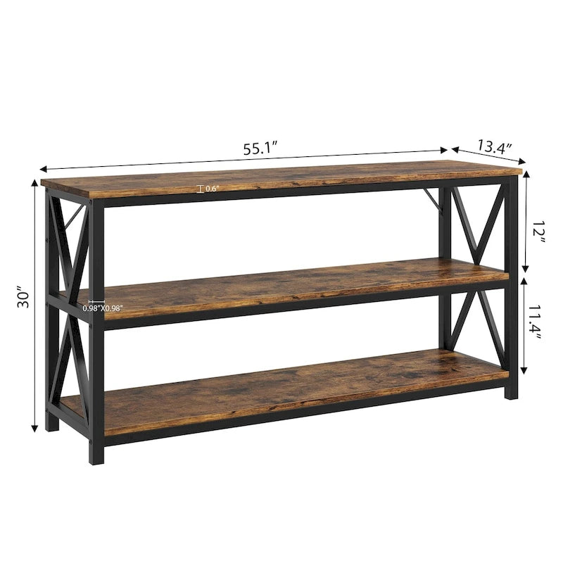 55 3 Tier Narrow Entryway Table, Console Table with Metal Frame