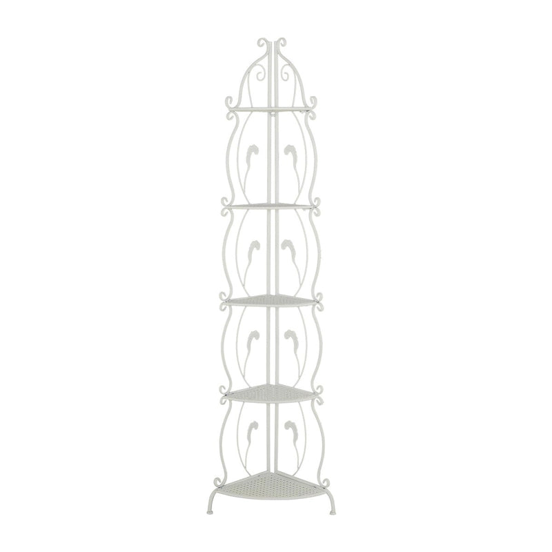 Tall, 5-Tier Metal Folding Shelf with Scrollwork Design — Indoor/Outdoor Use (Gold or White)