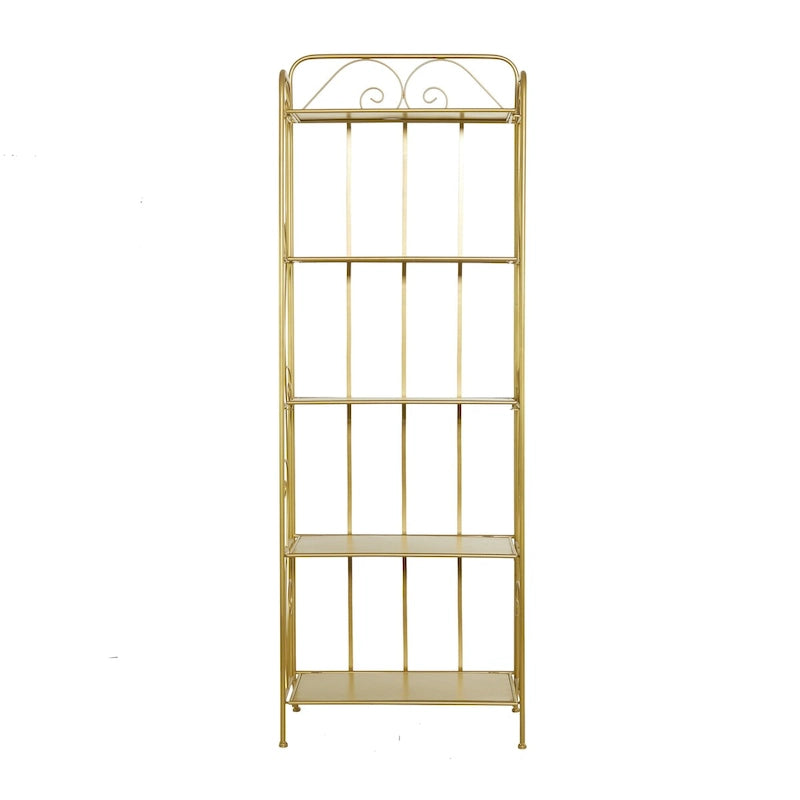 Tall, 5-Tier Metal Folding Shelf with Scrollwork Design — Indoor/Outdoor Use (Gold or White)