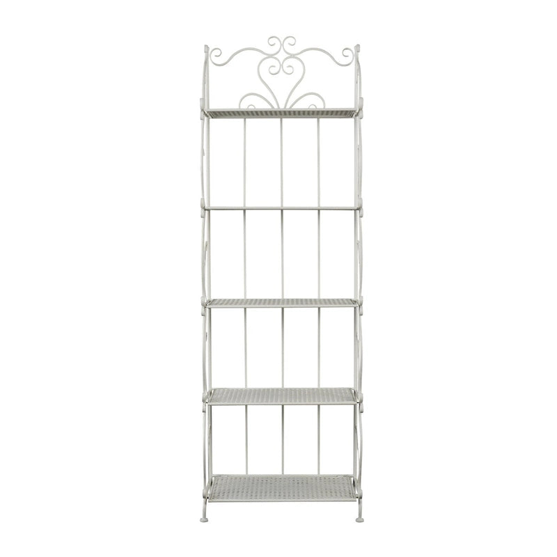 Tall, 5-Tier Metal Folding Shelf with Scrollwork Design — Indoor/Outdoor Use (Gold or White)