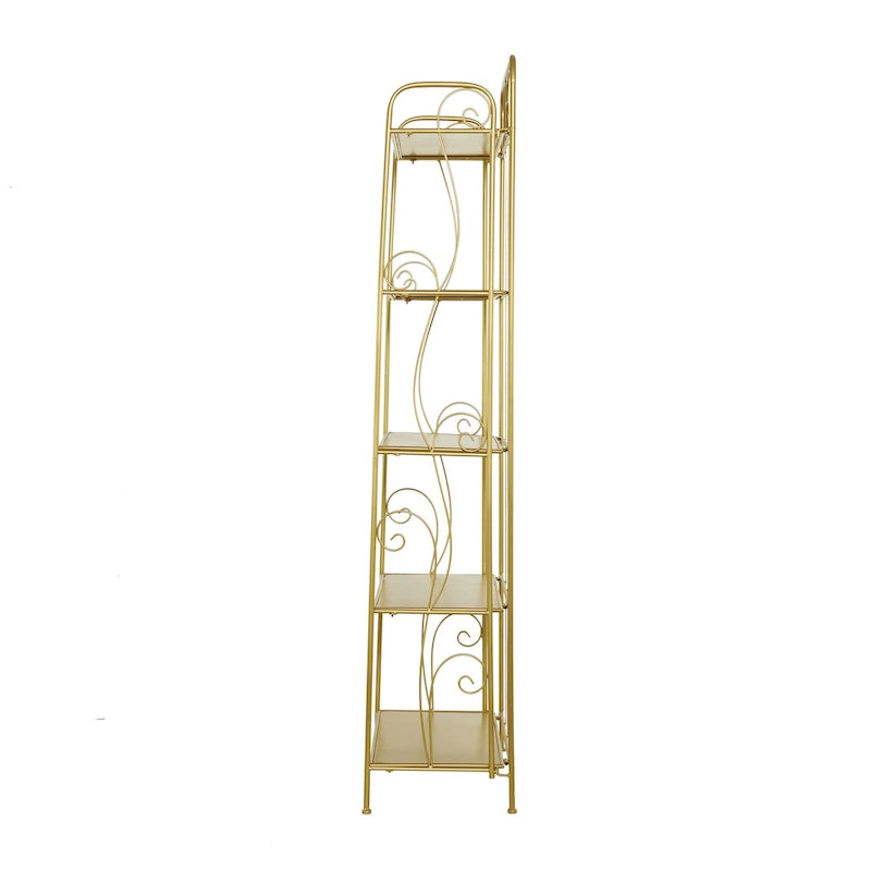 Tall, 5-Tier Metal Folding Shelf with Scrollwork Design — Indoor/Outdoor Use (Gold or White)