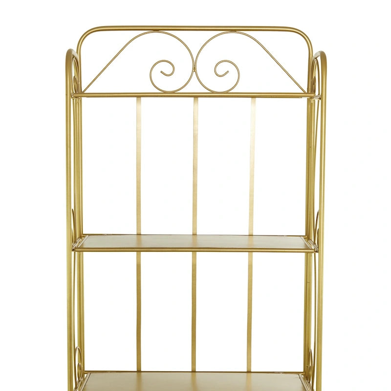 Tall, 5-Tier Metal Folding Shelf with Scrollwork Design — Indoor/Outdoor Use (Gold or White)