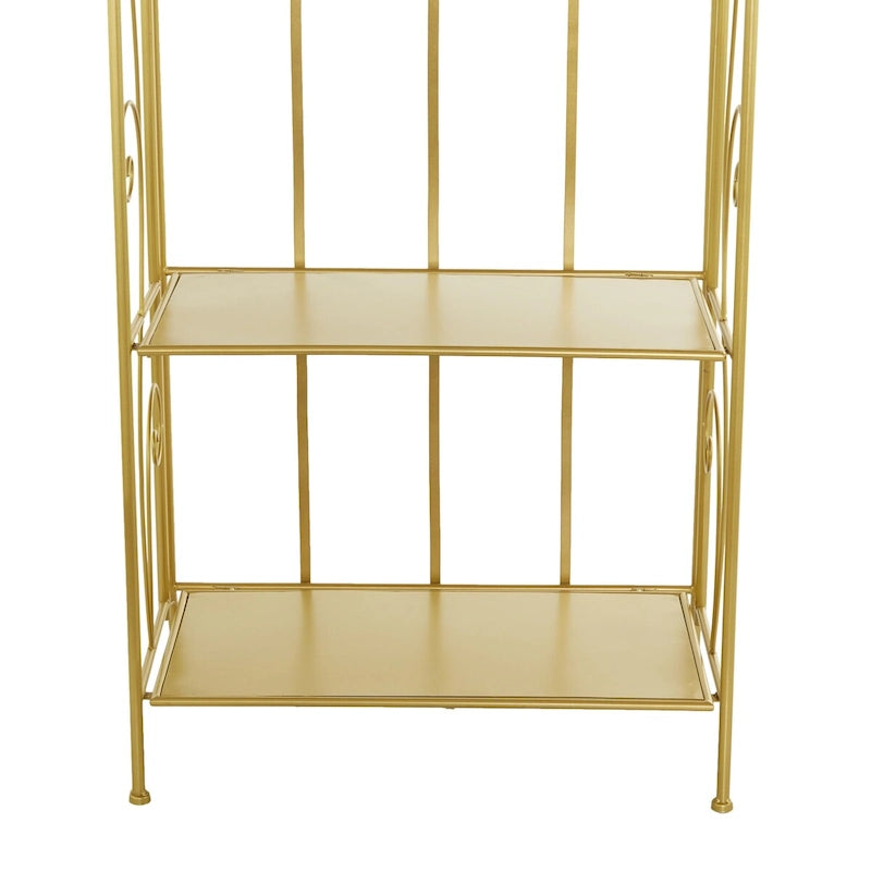 Tall, 5-Tier Metal Folding Shelf with Scrollwork Design — Indoor/Outdoor Use (Gold or White)