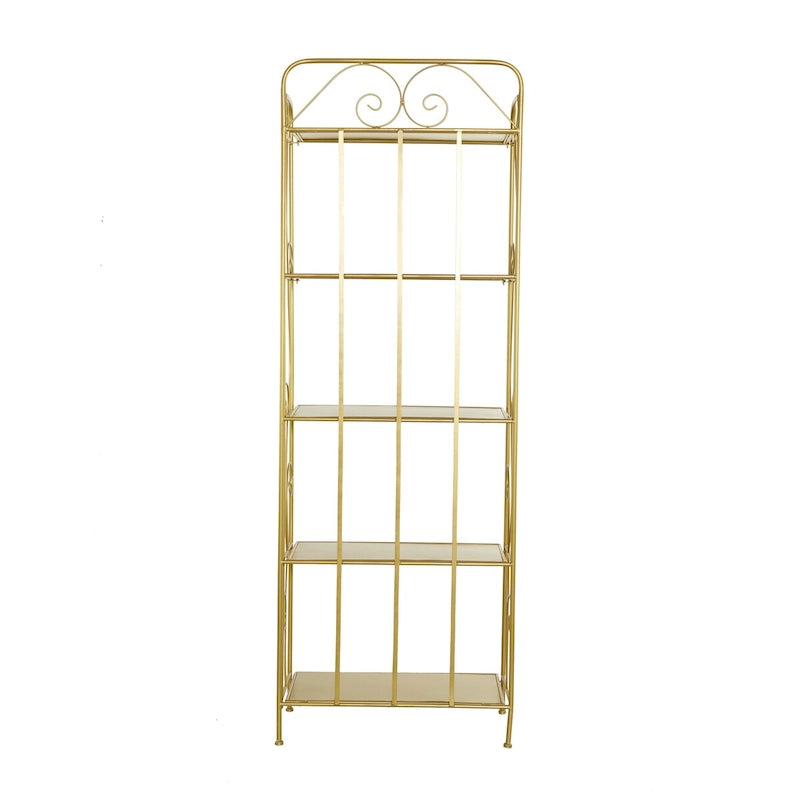 Étagère pliante métallique à 5 niveaux, grande, avec motif en spirale — Utilisation intérieure/extérieure (or ou blanc)