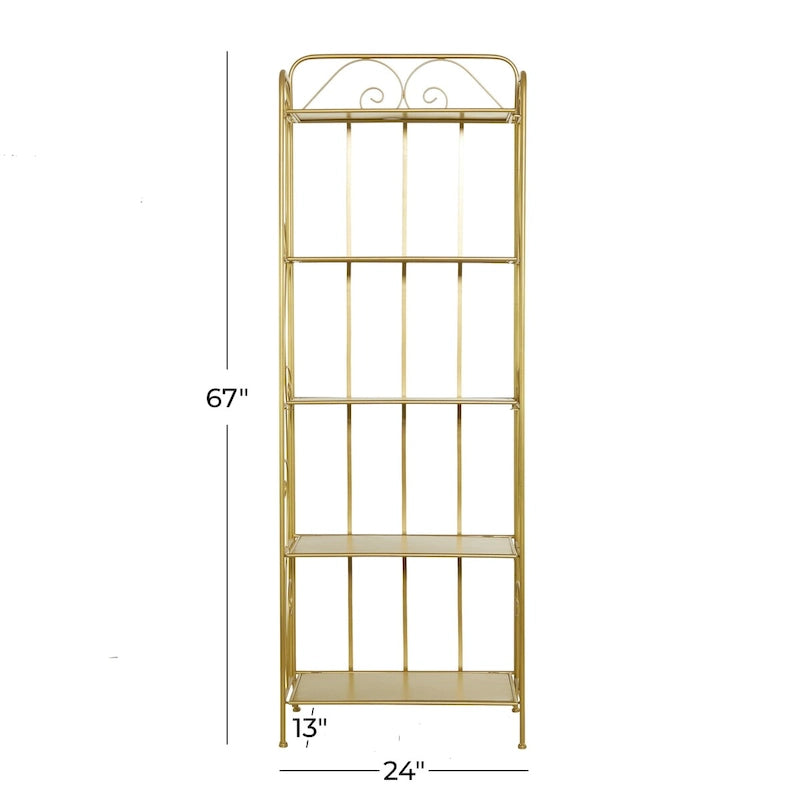 Étagère pliante métallique à 5 niveaux, grande, avec motif en spirale — Utilisation intérieure/extérieure (or ou blanc)