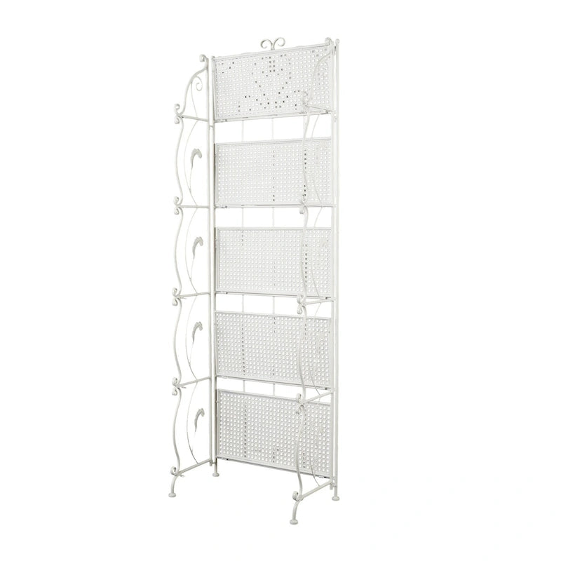 Étagère pliante métallique à 5 niveaux, grande, avec motif en spirale — Utilisation intérieure/extérieure (or ou blanc)