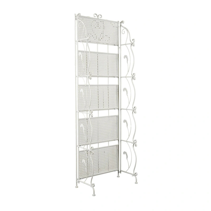 Étagère pliante métallique à 5 niveaux, grande, avec motif en spirale — Utilisation intérieure/extérieure (or ou blanc)