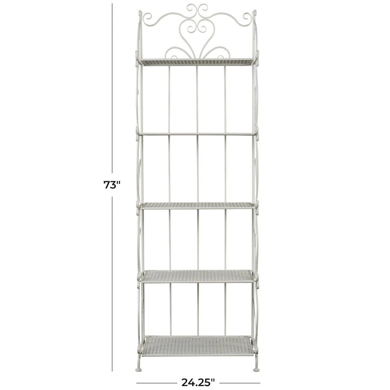 Étagère pliante métallique à 5 niveaux, grande, avec motif en spirale — Utilisation intérieure/extérieure (or ou blanc)