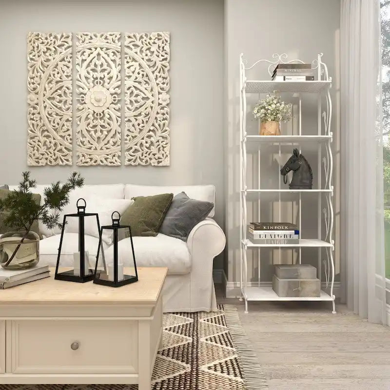 Étagère pliante métallique à 5 niveaux, grande, avec motif en spirale — Utilisation intérieure/extérieure (or ou blanc)