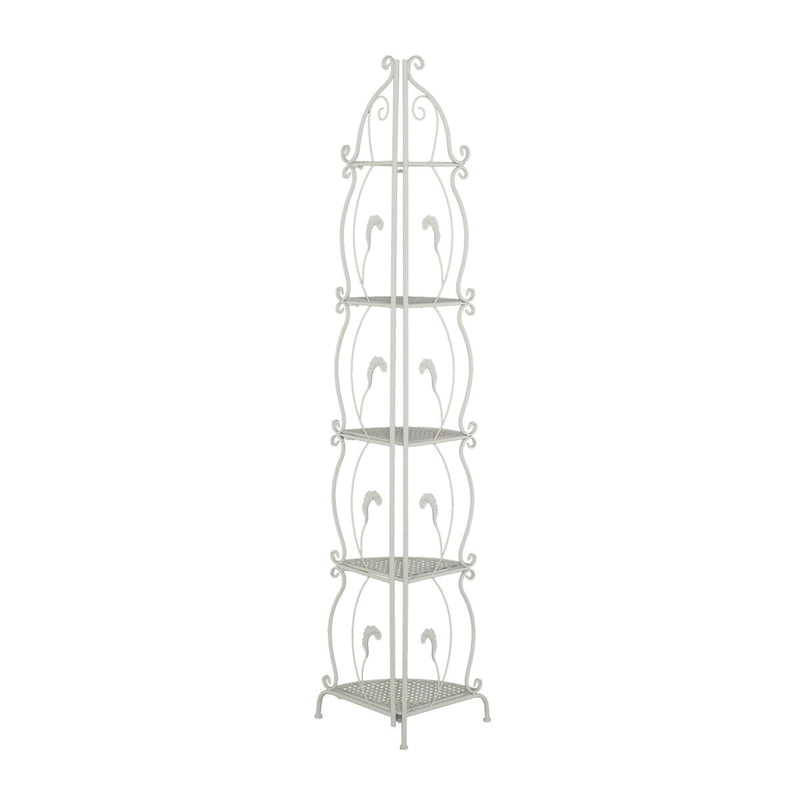 Étagère pliante métallique à 5 niveaux, grande, avec motif en spirale — Utilisation intérieure/extérieure (or ou blanc)